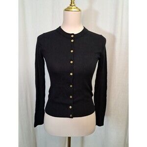 J. Crew Cotton Gold Button Up Cardigan Crewneck Long Sleeves Size XXS Black